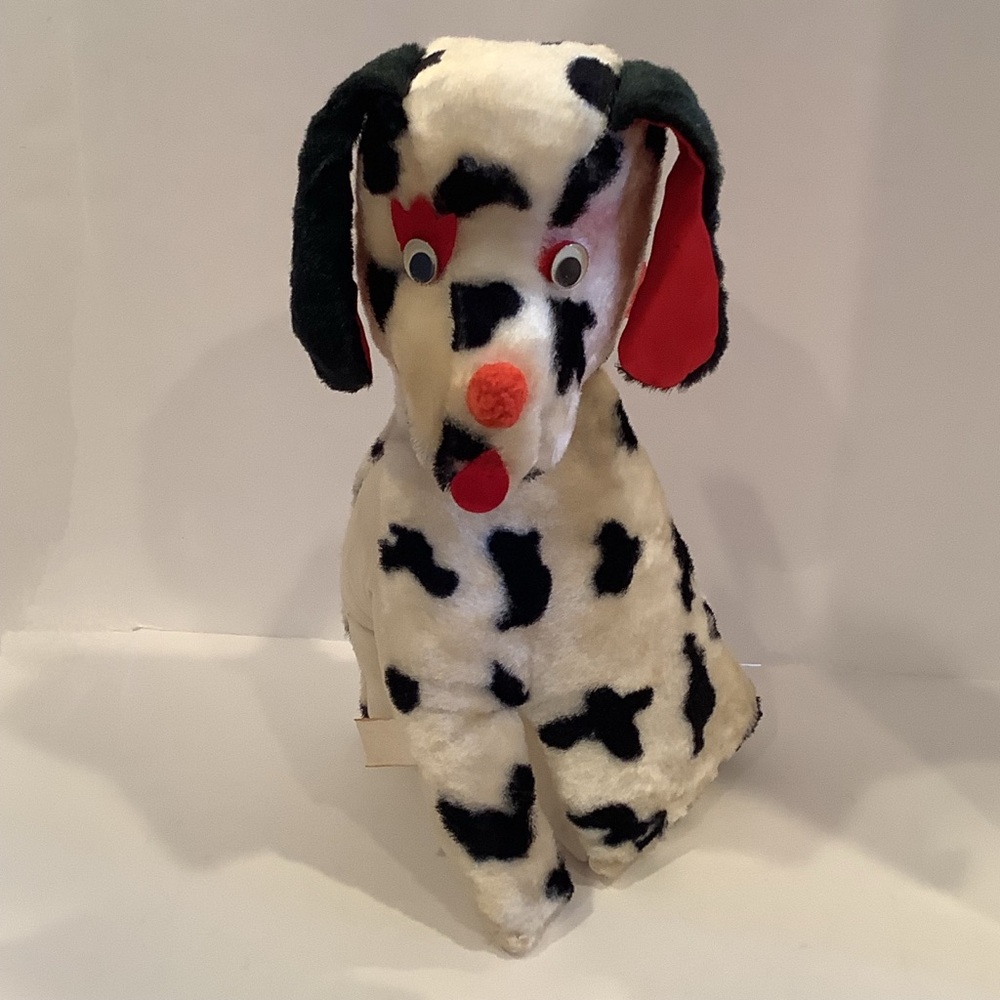 Vintage Carnival Fair Prize Toy Sitting Stuffed Dalmatian Dog Red Ribbon Bow